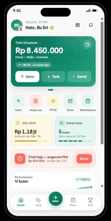 Preview aplikasi mobile koperasi Jasa Bikin App
